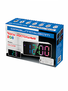 Орбита OT-CLT09 Белые часы настольные RGB (будильник, температура, дата)